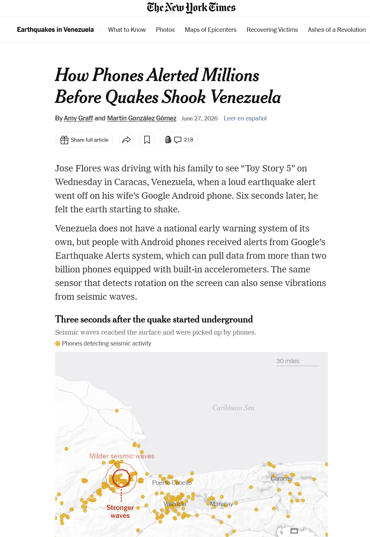 New York Times: How Phones Alerted Millions Before Quakes Shook Venezuela